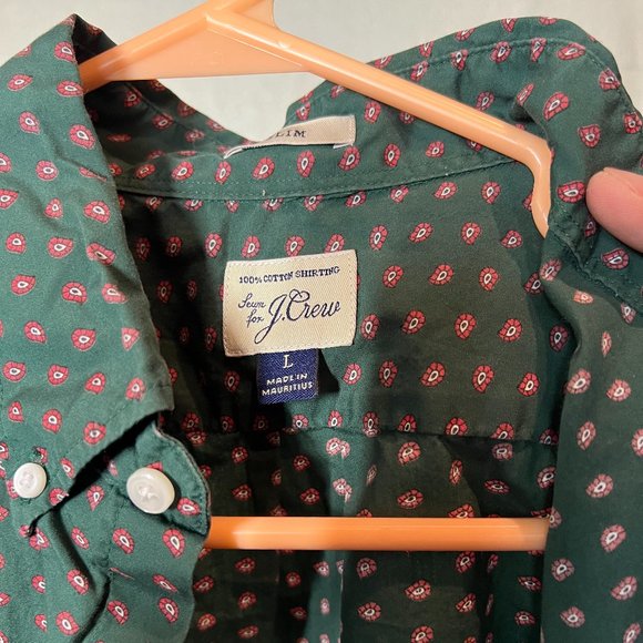 J Crew Green Paisley Pattern OCBD - Size L Slim - Picture 1 of 5